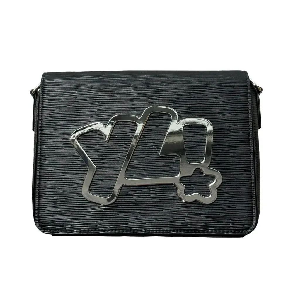 YL Messenger Cross Body Bag Black Silver Logo Strap NEW - Picture 2 of 11